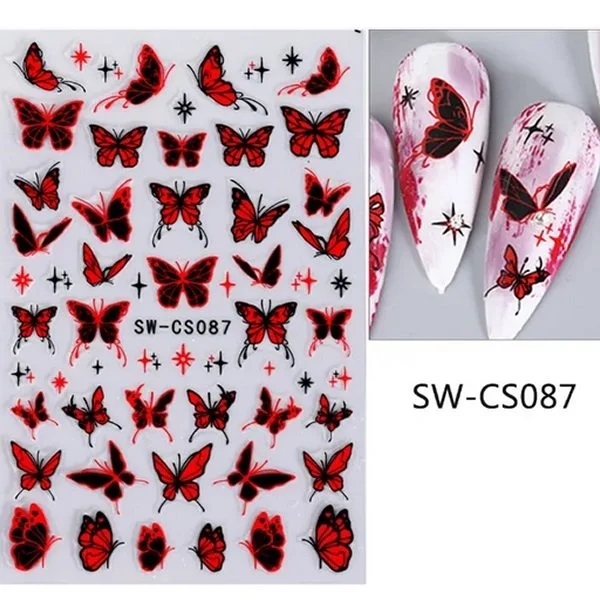 3D Nail Sticker - Schmetterlinge schwarz - rot SW-GS087