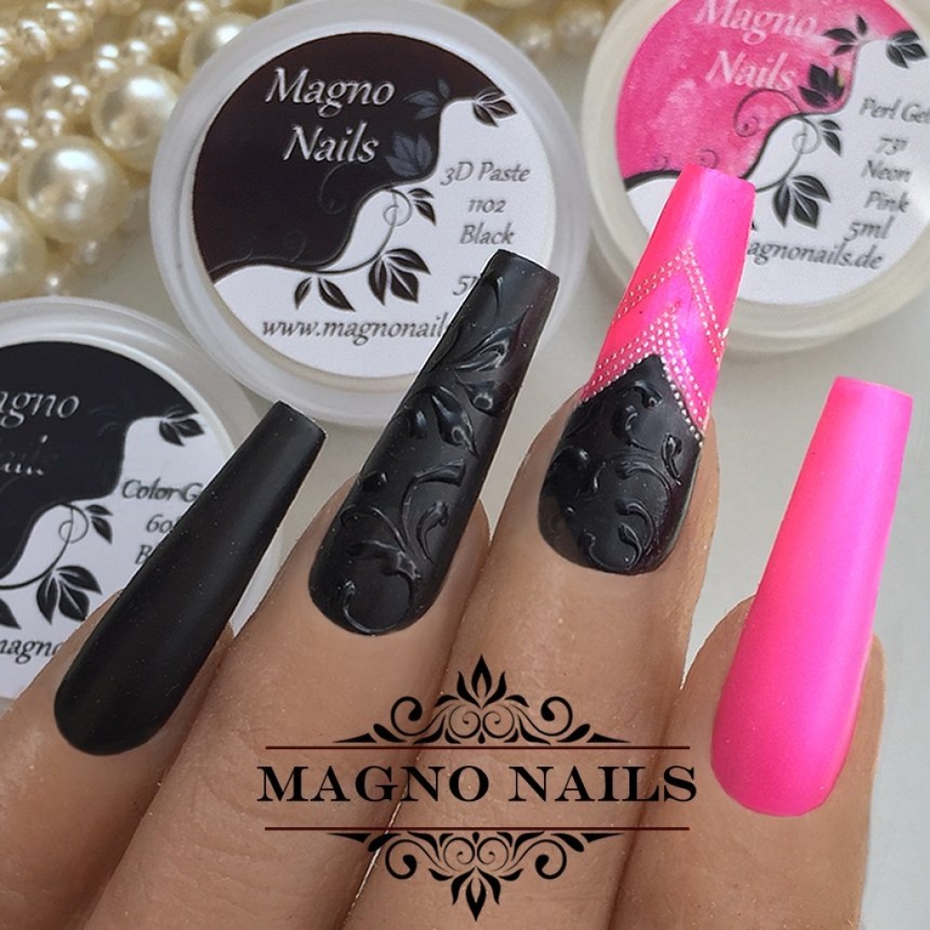 Pink Schwarz Schnörkel matt Sommernägel Nageldesign Ideen Sommer Nägel Sommer Nagelgel
