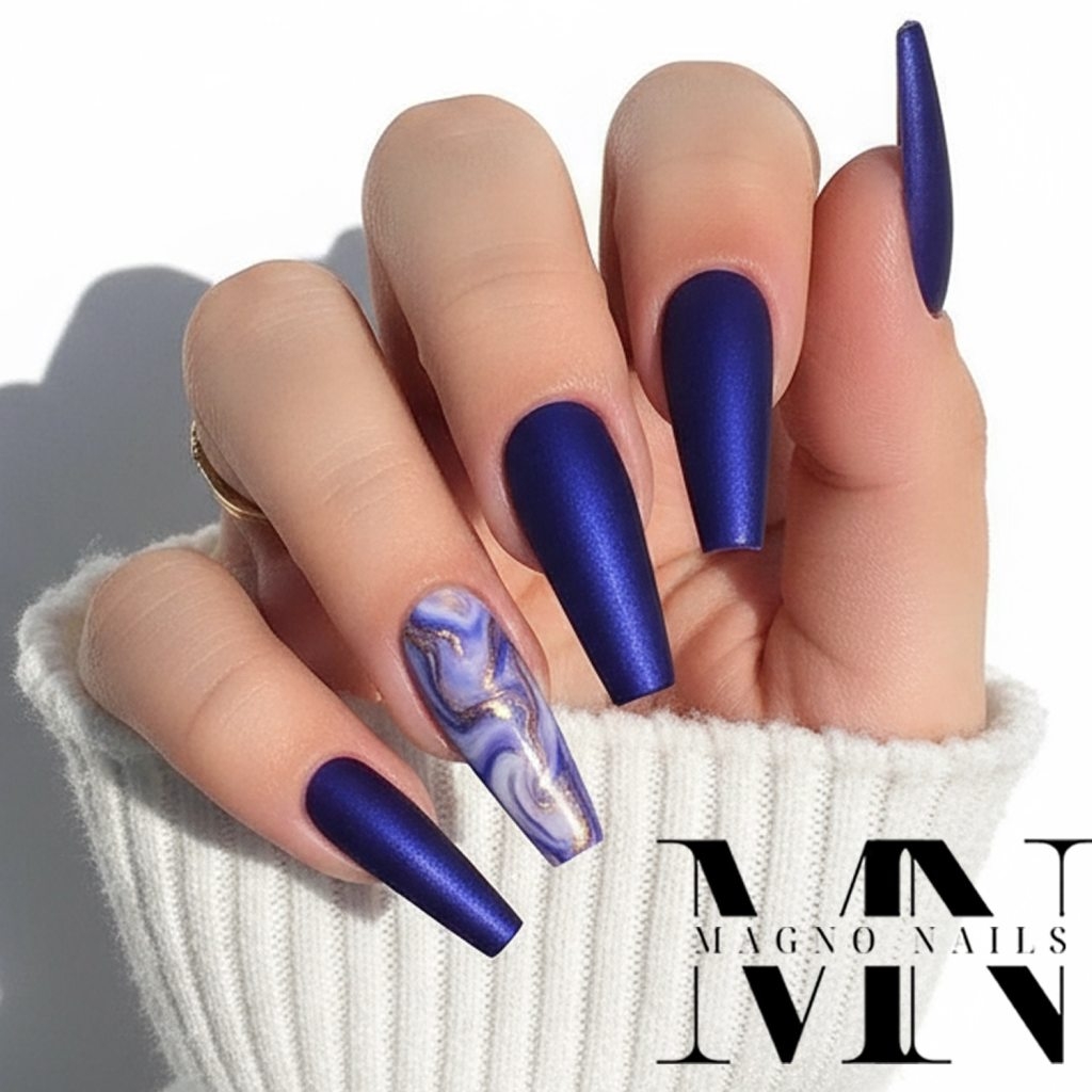 Nägel Ideen - Dunkelblau Lila Metallic matt