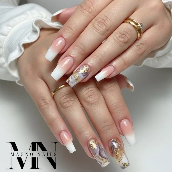 Marmor Design Luxus Nägel mit rosa Polygel