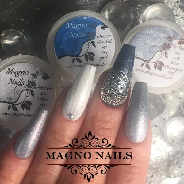 Flip Flop Gel Nägel Silver Strasssteine Nägel