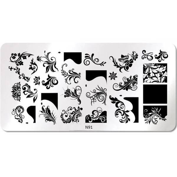 Nail Art Stamping Schablone - N91 French Barok Schnörkel