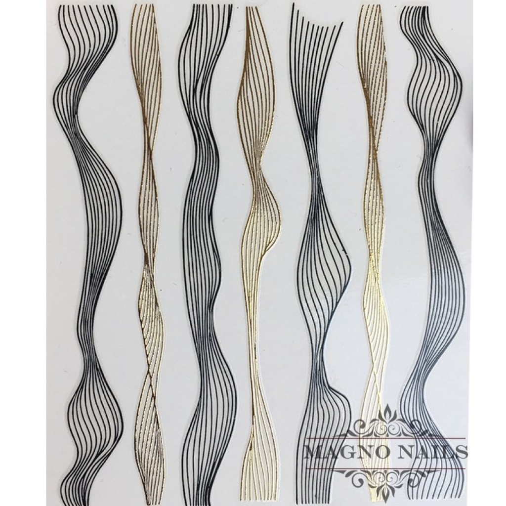 3D Nail Sticker - Welle schwarz - gold Seblstklebende Aufkleber Nagelsticker Nagelaufkleber