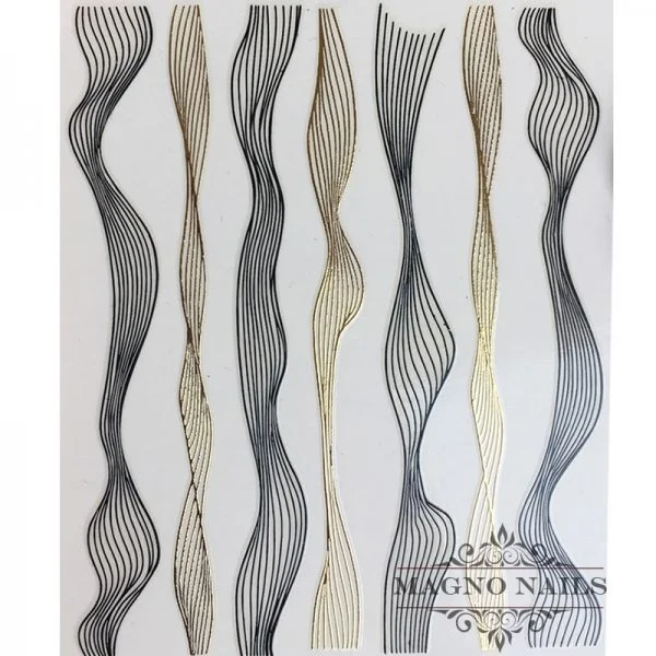 3D Nail Sticker - Welle schwarz - gold Seblstklebende Aufkleber Nagelsticker Nagelaufkleber