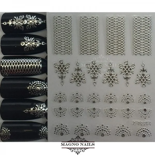 3D Metallic Nail Sticker - silber Seblstklebende Aufkleber Nagelsticker Nagelaufkleber