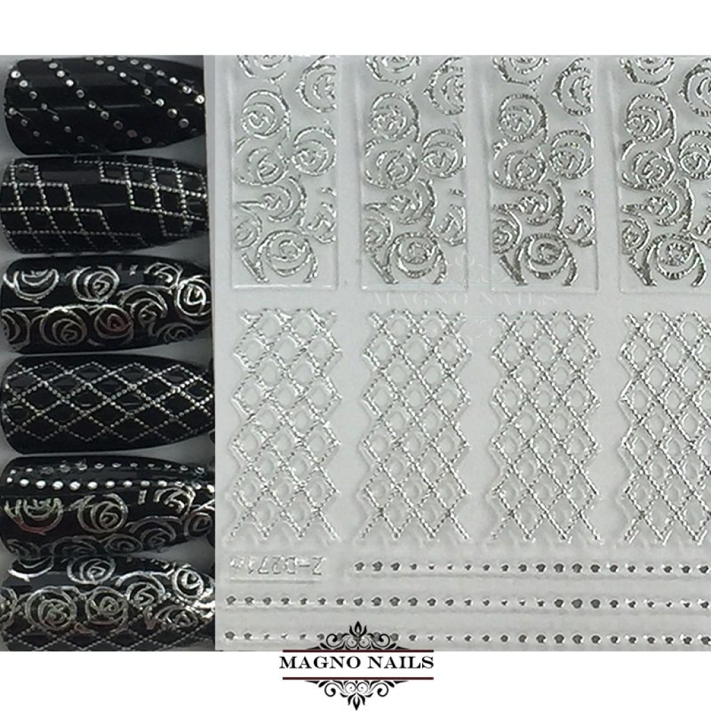 3D Metallic Nail Sticker  - silber Seblstklebende Aufkleber Nagelsticker Nagelaufkleber