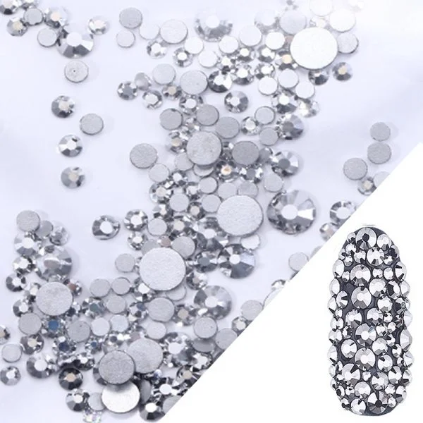 Glas Strasssteine mix rund - Silver Nail Art Nails Nagel Nögel Nailart