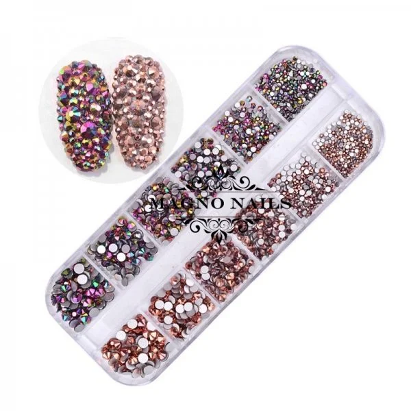 Glas Strasssteine rund - Bronze - Bunt AB Nail Nagelstudio Nägel Nailart Nail art