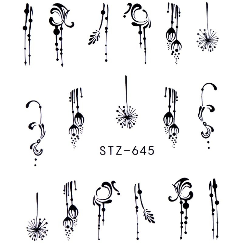 Water Transfer Sticker schwarz Blumen
