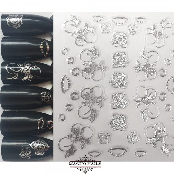 3D Metallic Nail Sticker - silber Seblstklebende Aufkleber Nagelsticker Nagelaufkleber