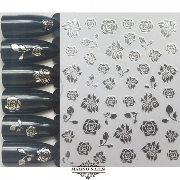 3D Metallic Nail Sticker - silber Seblstklebende Aufkleber Nagelsticker Nagelaufkleber