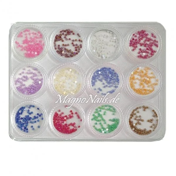 12 x Perlmutt Halbperlen Set in einer Box Nail Art Nailart Nageldesign