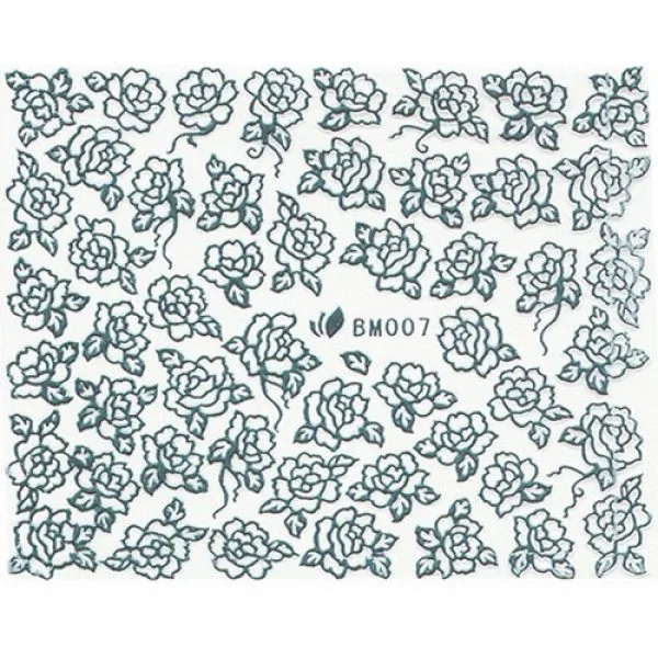 3D Metallic Sticker - silber Seblstklebende Aufkleber Nagelsticker Nagelaufkleber Rosen