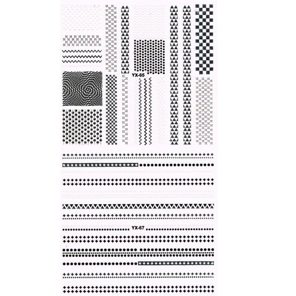 3D Full Cover Metallic Sticker Set - schwarz-silber Selbstklebende Nagelaufkleber Nagelsticker