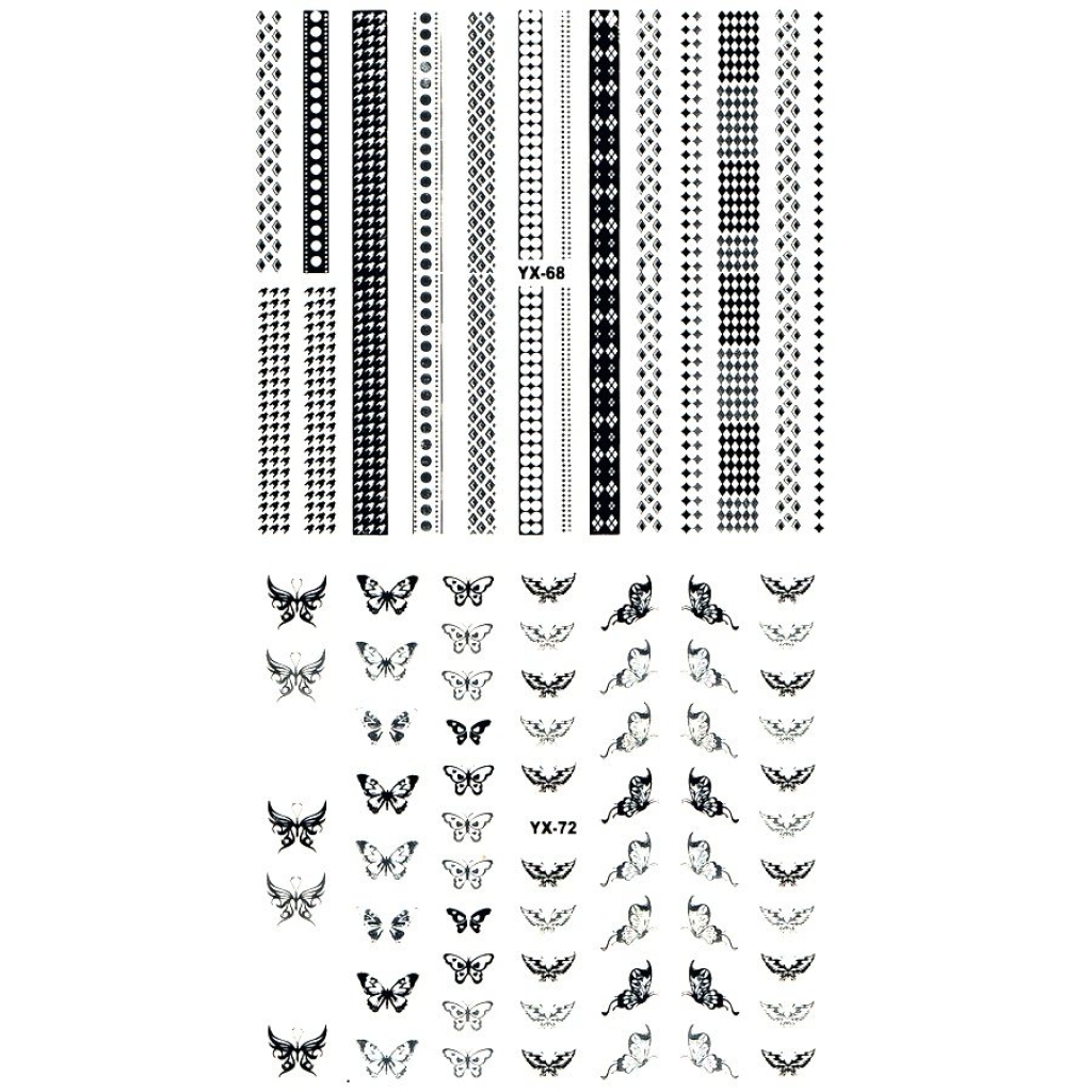 3D Full Cover Metallic Sticker Set - schwarz-silber Selbstklebende Nagelaufkleber Nagelsticker Schmetterlinge