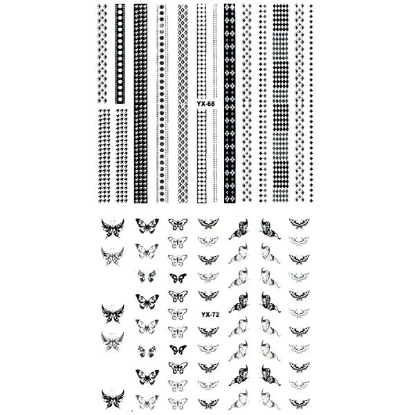 3D Full Cover Metallic Sticker Set - schwarz-silber Selbstklebende Nagelaufkleber Nagelsticker Schmetterlinge