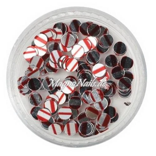 Runde Glitter Shapes - Einlegemotive - gestreift silber-rot Nail Art Nails Nagel Nögel Nailart Einleger