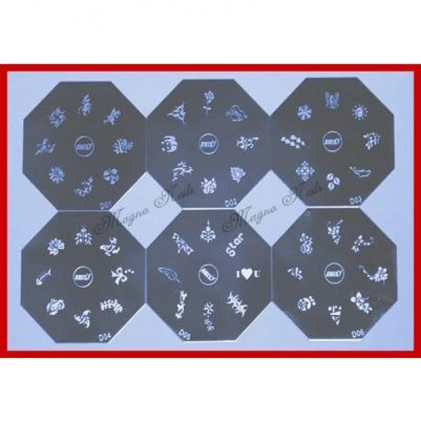 Nail Art Stamping Schablonen Set Serie D 6-Teilig