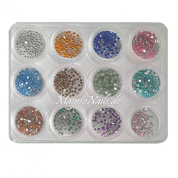 12 x Strasssteine rund in einer Box Nail Art Nailart Nageldesign