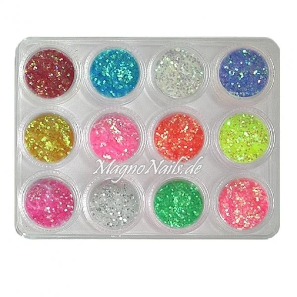 12 x Tetragon/Hexagon Glitter in einer Box Nail Art Nailart Nageldesign