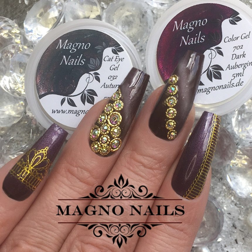 Preview: Herbstnägel mit Goldenen Overlays und Cateye