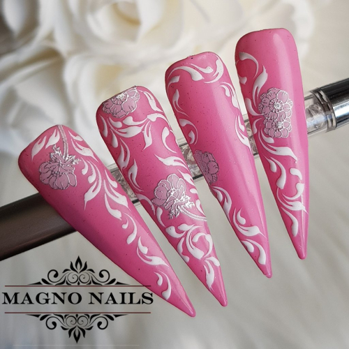 Preview: Naildesign Ideen - Sommer Nägel Hellrosa rosa Glitter Schnörkel Sticker