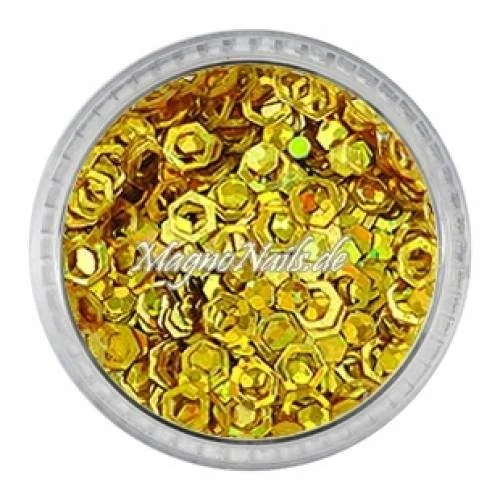 Glitter Shapes - Einlegemotive - hexagon gelocht gold hologramm Nail Art Nails Nagel Nögel Nailart Einleger