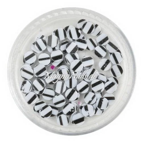 Runde Glitter Shapes - Einlegemotive - gestreift schwarz - weiß Nail Art Nails Nagel Nögel Nailart Einleger
