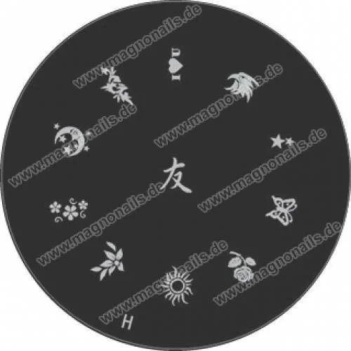 Nail Art Stamping Schablone H Chinesische Zeichen Blumen