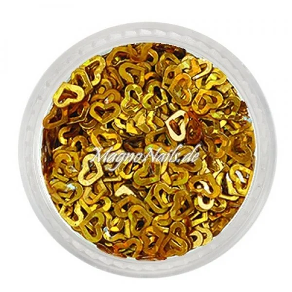 Glitter Shapes - Einlegemotive - Herzen gelocht gold hologramm Nail Art Nails Nagel Nögel Nailart