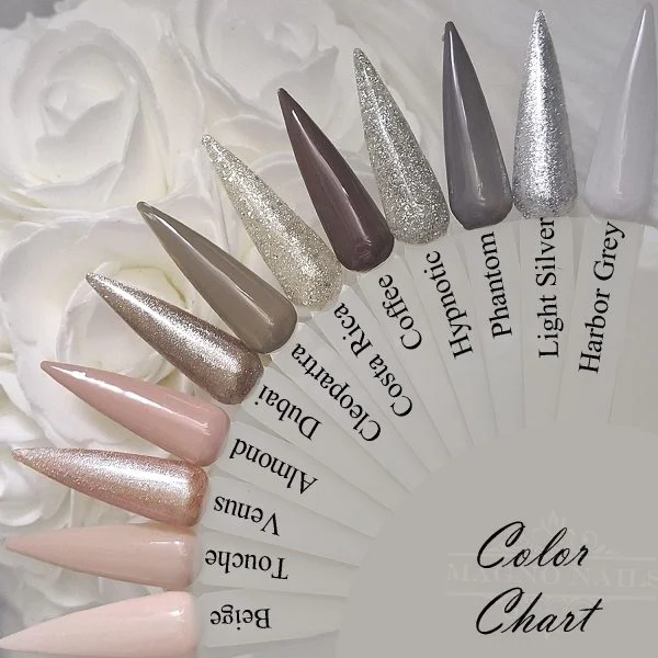 Hell Beige Nude Grau Silber Braun Farbpalette Farbkarte Nägel Design Nageltips