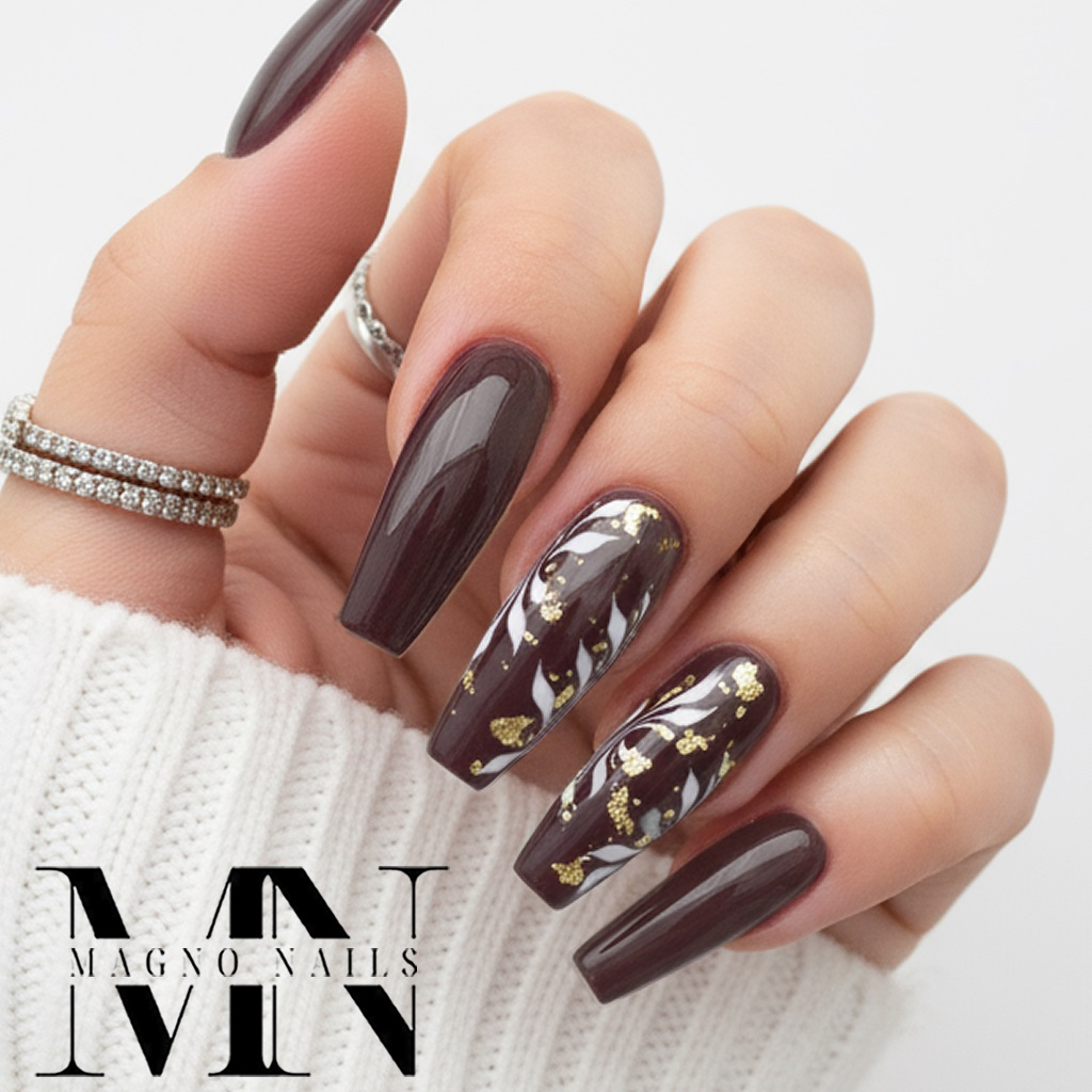 Farbgel Braun - Schnörkel Blumen Herbst Nägel Naildesign
