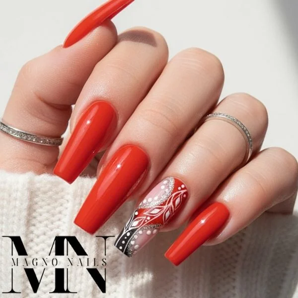 Knallrote Nägel - Rotes Nageldesign mit schwarz - Luxus Nägel