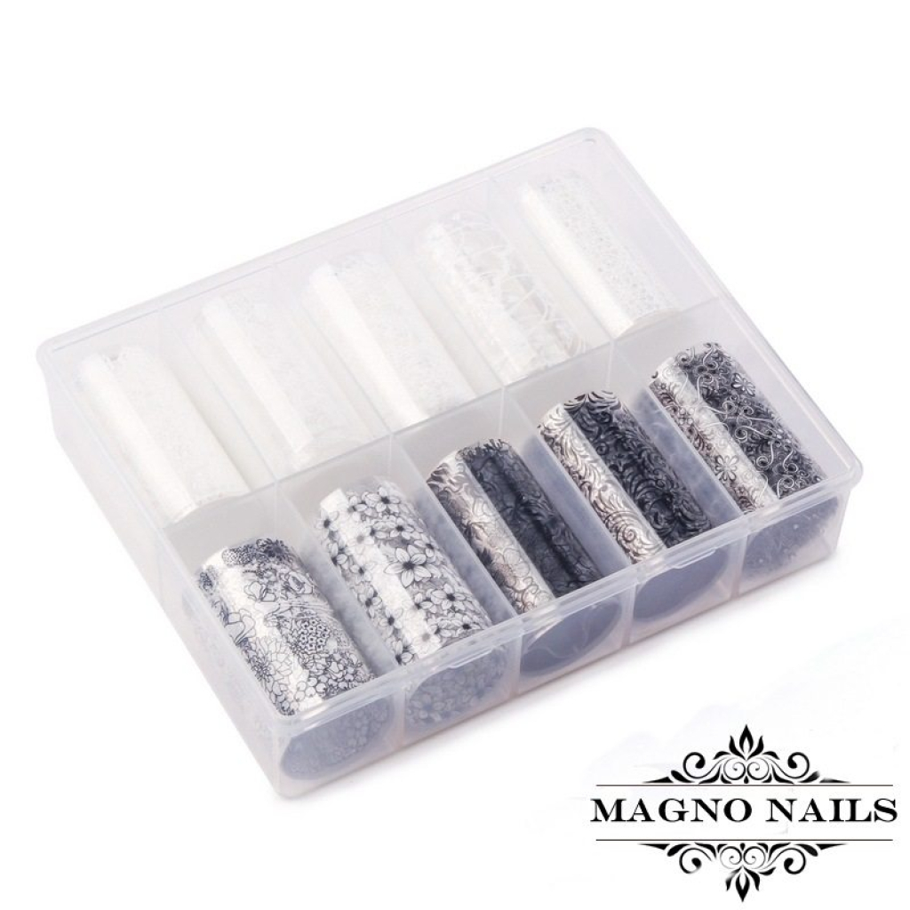 Nail Art Transfer Folien Set  - Black and White Nagelfolie Nageldesign Folie Tranferfolie Nailart