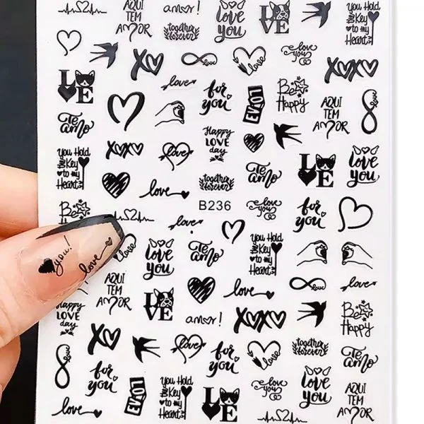 3D Metallic Nail Sticker - schwarz - B236