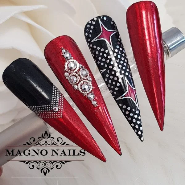 Nagel Folie Chrom Rot mit Stern - Silverster Nägel