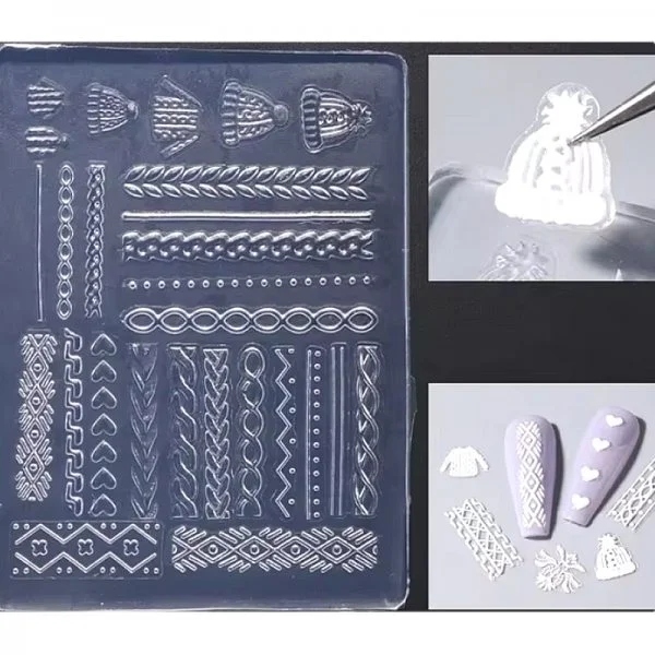3D Nail Form - Silikon Schablone - Winterdesign/ Strickmuster