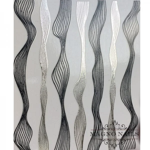 3D Nail Sticker - Welle schwarz - silber Seblstklebende Aufkleber Nagelsticker Nagelaufkleber