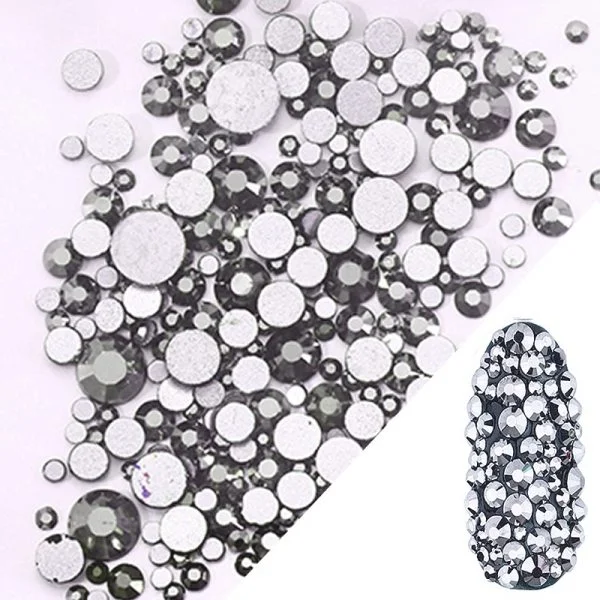 Glas Strasssteine mix rund - Antracite Nail Art Nails Nagel Nögel Nailart
