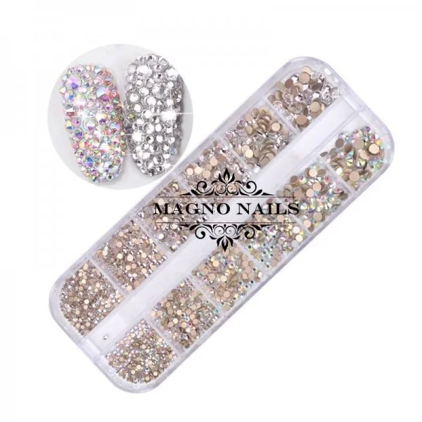 Glas Strasssteine rund - Crystal - Crystal AB Nail Art Nails Nagel Nögel Nailart