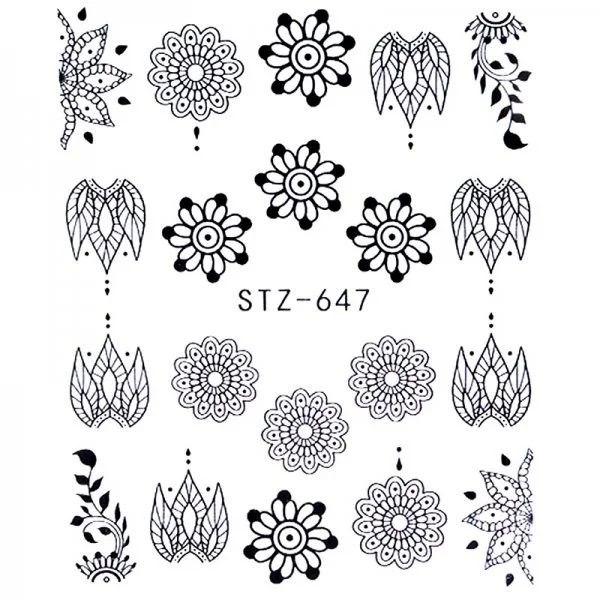 Water Transfer Sticker schwarz Mandala Blumen