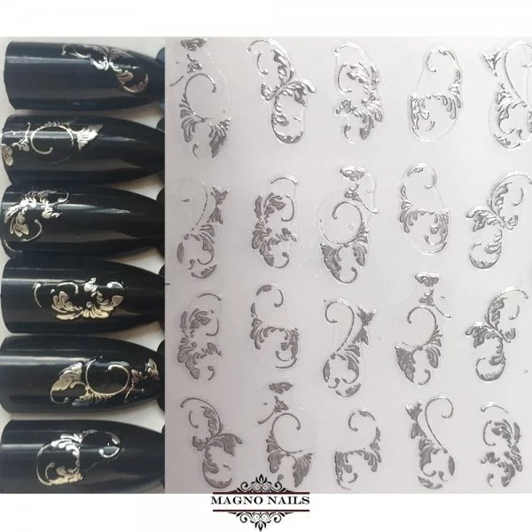 3D Metallic Nail Sticker - silber Schnörkel
