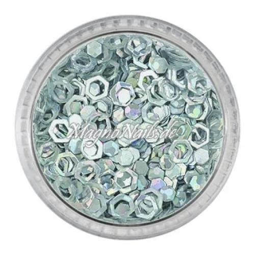 Glitter Shapes - Einlegemotive - hexagon gelocht silber hologramm Nail Art Nails Nagel Nögel Nailart Einleger