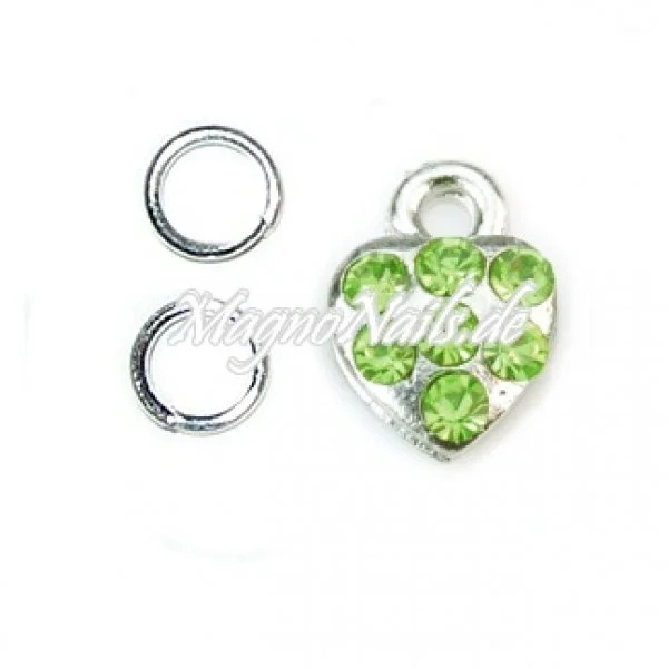 Nail Piercing Herz mit hellgrünen Strasssteinen Nageldesign Nägel Schmuck Nails 