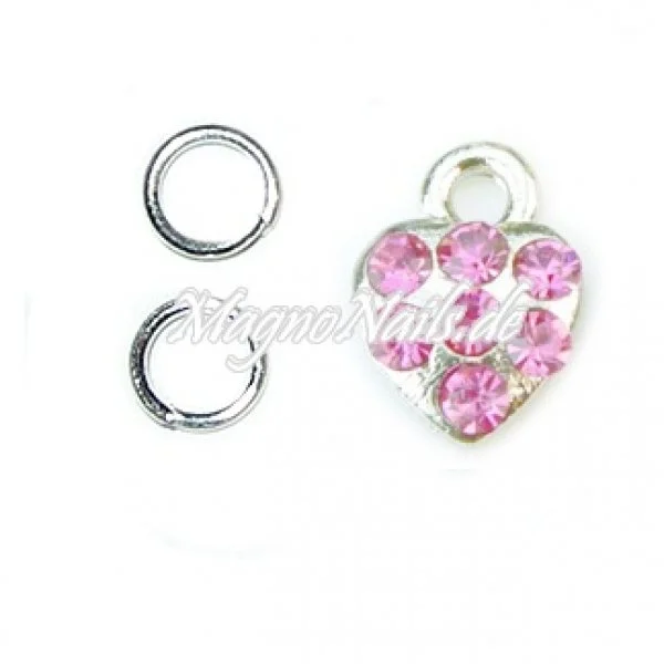 Nail Piercing Herz mit rosa Strasssteinen Nageldesign Nägel Schmuck Nails 