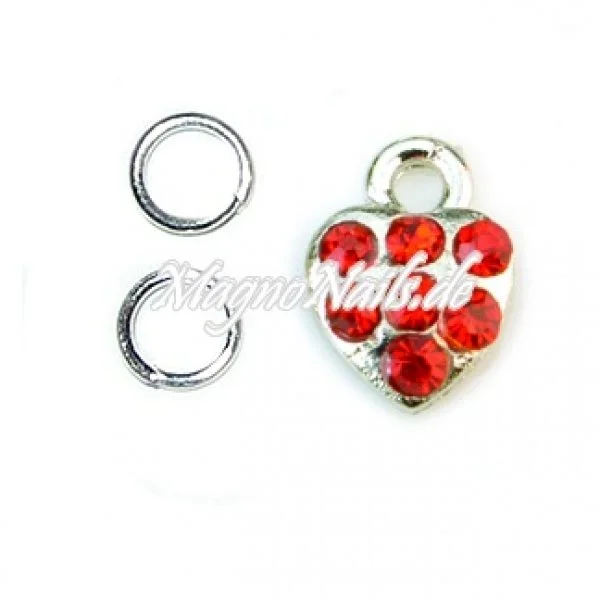 Nail Piercing Herz mit roten Strasssteinen Nageldesign Nägel Schmuck Nails 