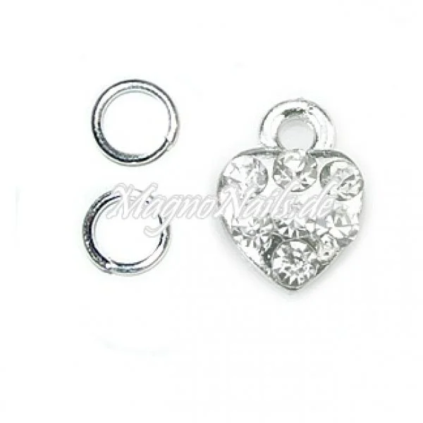 Nail Piercing Herz mit klaren Strasssteinen Nageldesign Nägel Schmuck Nails 