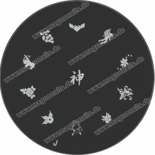 Nail Art Stamping Schablone J Chinesische Zeichen Blumen